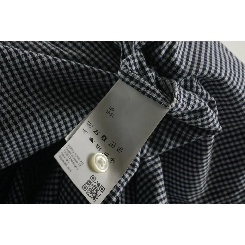 Hugo Boss Mark US Mens 16.5 Sharp Fit Long Sleeve White Blue Check Cutaway Shirt - Picture 6 of 12